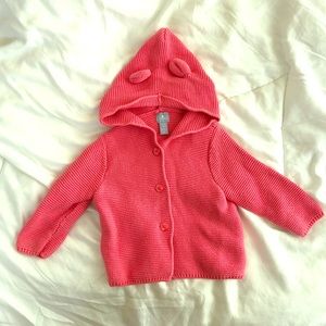Baby gap pink knit bear hooded sweater